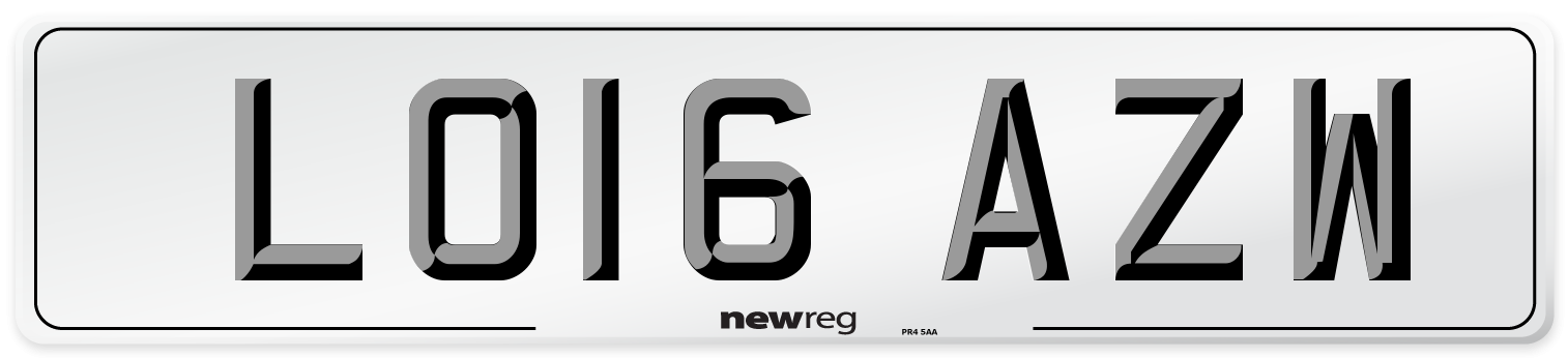 LO16 AZW Number Plate from New Reg